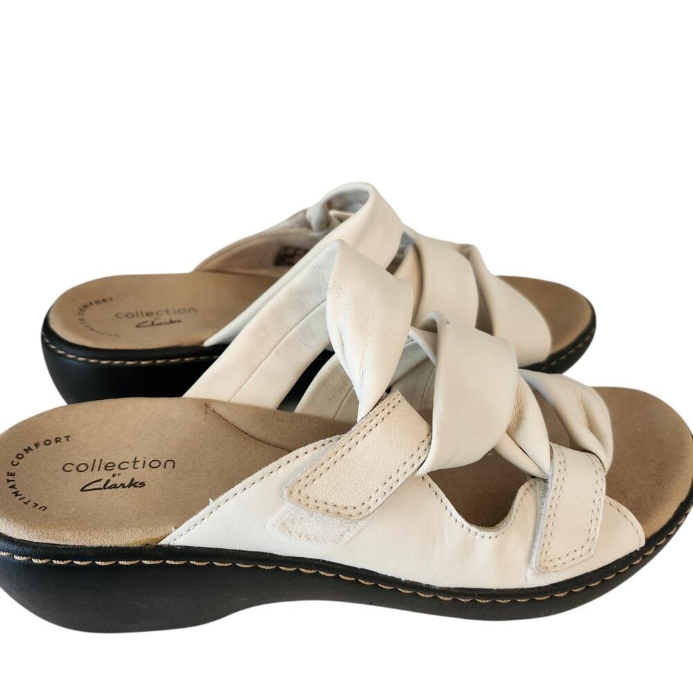 Clarks Delana Jazz Cream Leather Sandals Slip On Strappy Womens Sz 8M EU 39